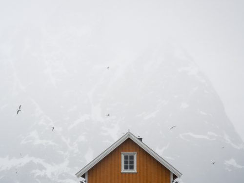 Lofoten house with mountains